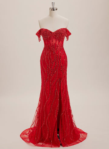 Trumpet/Mermaid Off the Shoulder Sweep Train Sequin Maxi Dresses With Sequins